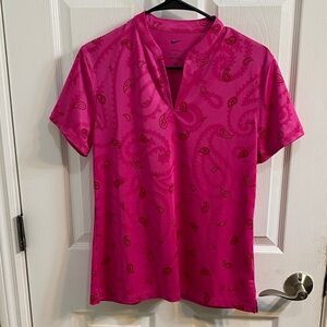 Nike Dri-FIT Victory Womens Golf Polo Paisley Pink Size Medium Split Neck Tennis